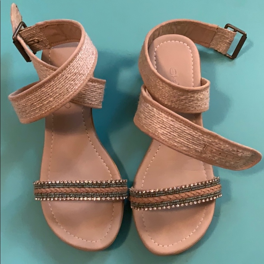 Ankle wrap wedge sandal rhinestone